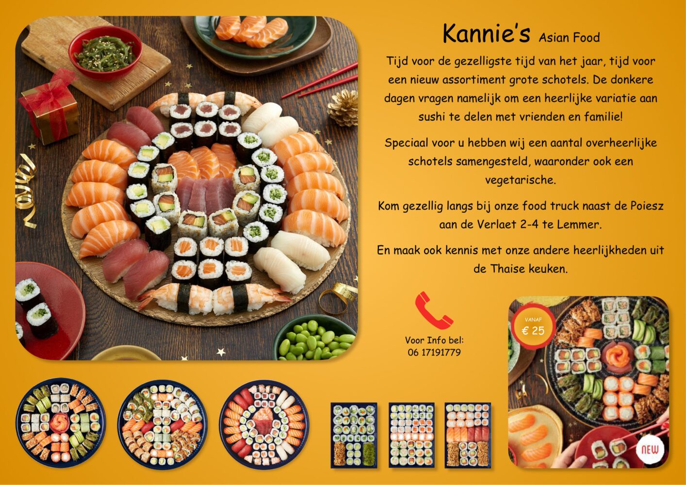 Bij Kannie’s Asian food nu ook heerlijke sushi schotels voor de feestdagen