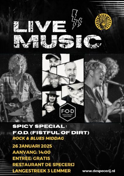 26 januari – 14:00 LIVE : F.O.D. blues-, en rockmiddag in Restaurant de Specerij