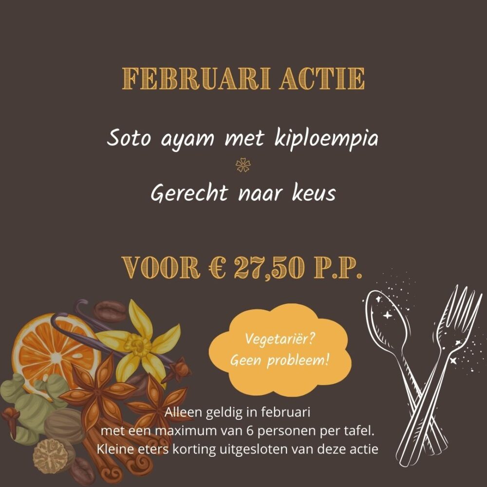 Februari actie Indonesisch restaurant Hier is ‘t net actie menu