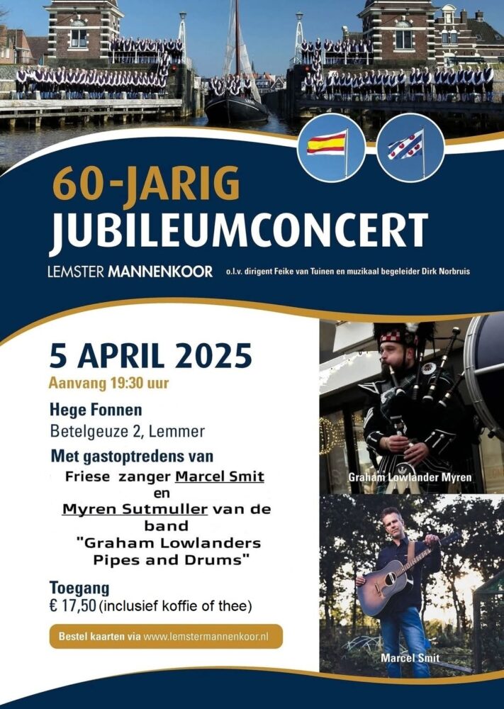 5 april: Feestelijk jubileumconcert Lemster Mannenkoor